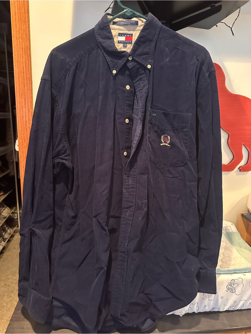 Tommy Hilfiger Navy Button-Down Corduroy Shirt with Crest